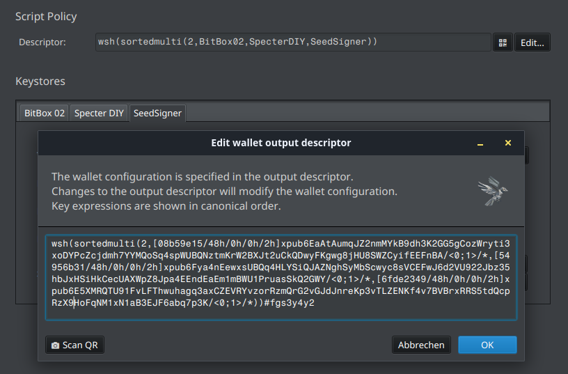 MultiSig-Keystores in Sparrow